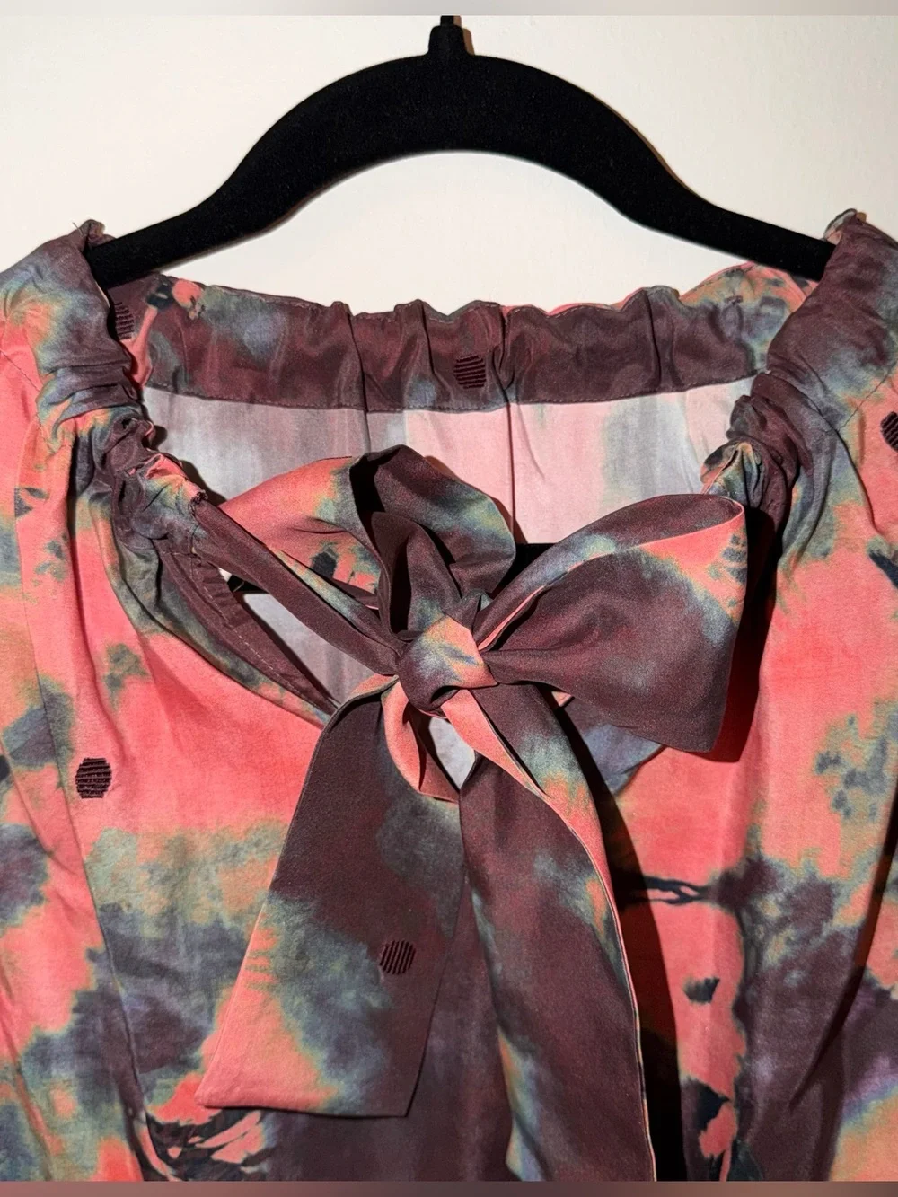 Ulla Johnson Coral Pink and Purple Tie-Dye Puff Sleeve Blouse